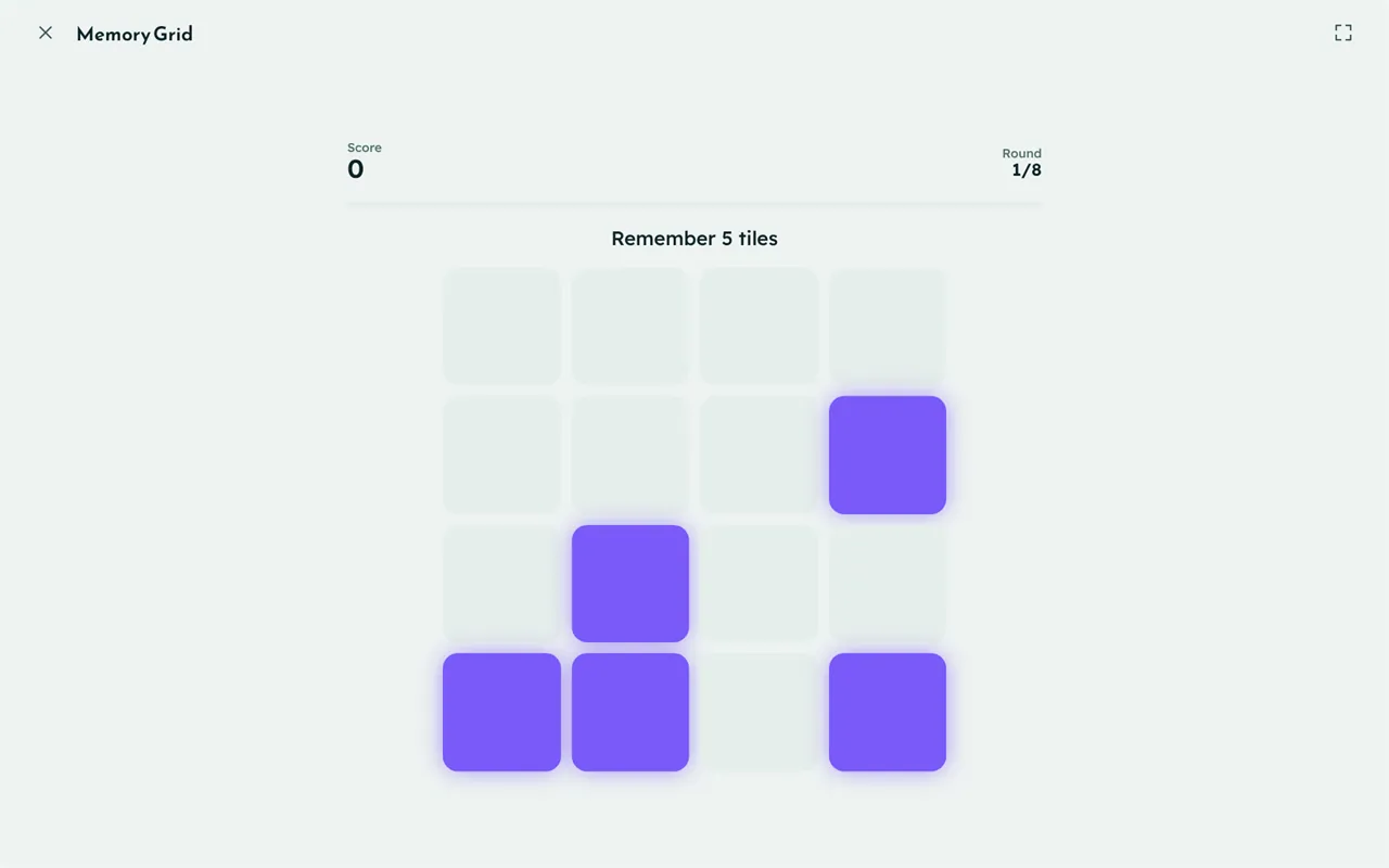 The Memory Grid brain game in Neuroasis