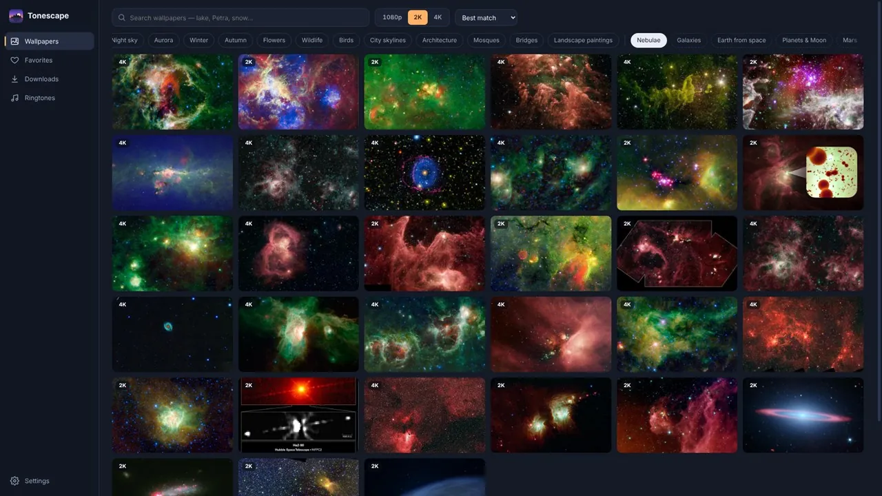 NASA space photos in Tonescape