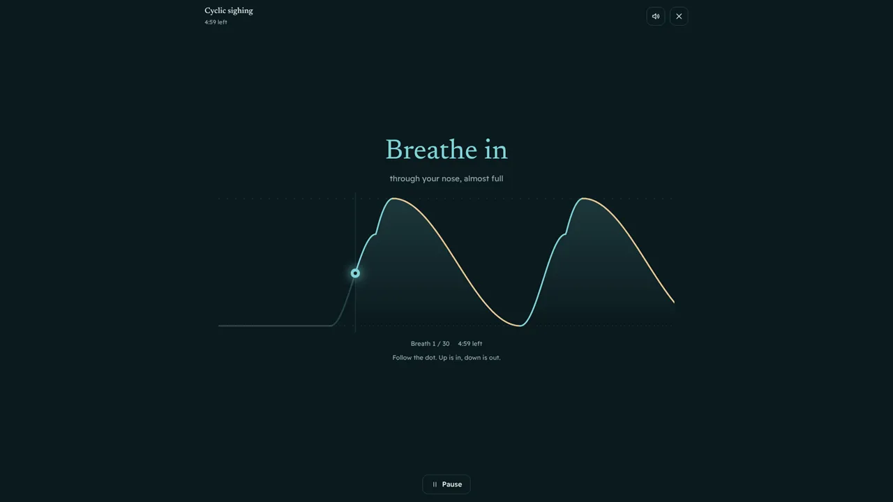 Guided cyclic sighing with a live breath trace in Unknot